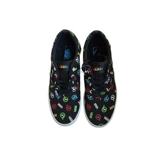 Vans Other - Vans Youth Ward Sneakers Black Multi Color Neon Logo Print Skate Shoes Size 5.0